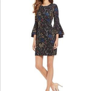 Calvin Klein‎ Colorful Floral 3/4 Bell Sleeve Stretch Sheath Dress Size 6